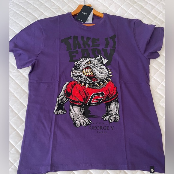 Avenue George V Paris Other - Avenue George V Paris Men's purple T-Shirt Crystal rhinestone bulldog fitted tee